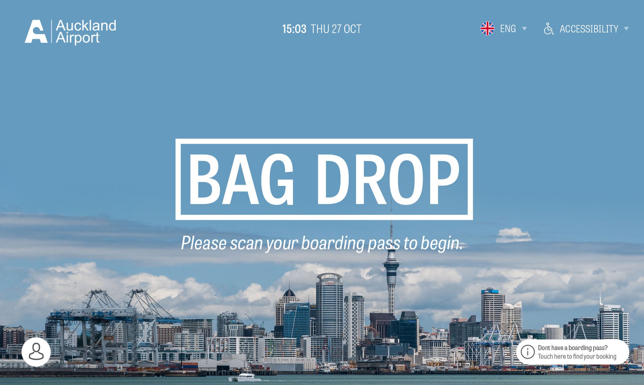 Auckland Airport: Bag Drop Application - Screen 1