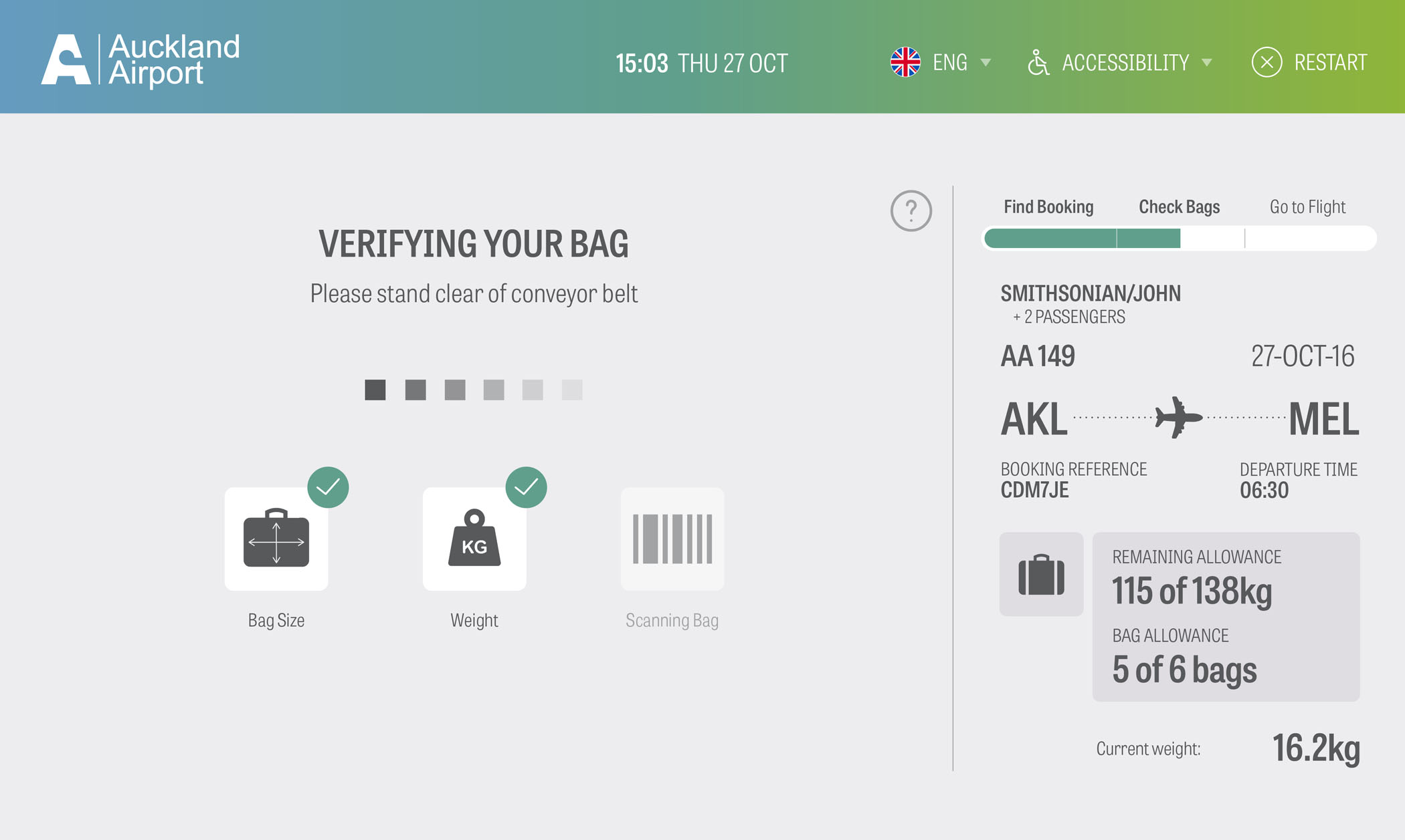 Auckland Airport: Bag Drop Application - Screen 6
